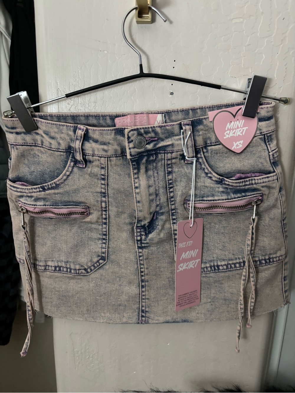 NWT Project Rebel Mini Denim Skirt with Pink Accents - Size XS